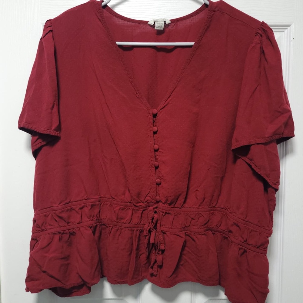 Cato Deep Red Button-Front Blouse